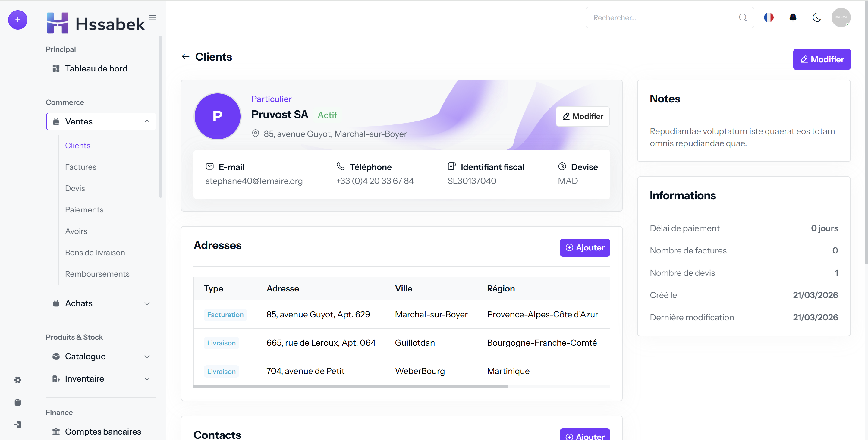 Fiche client
